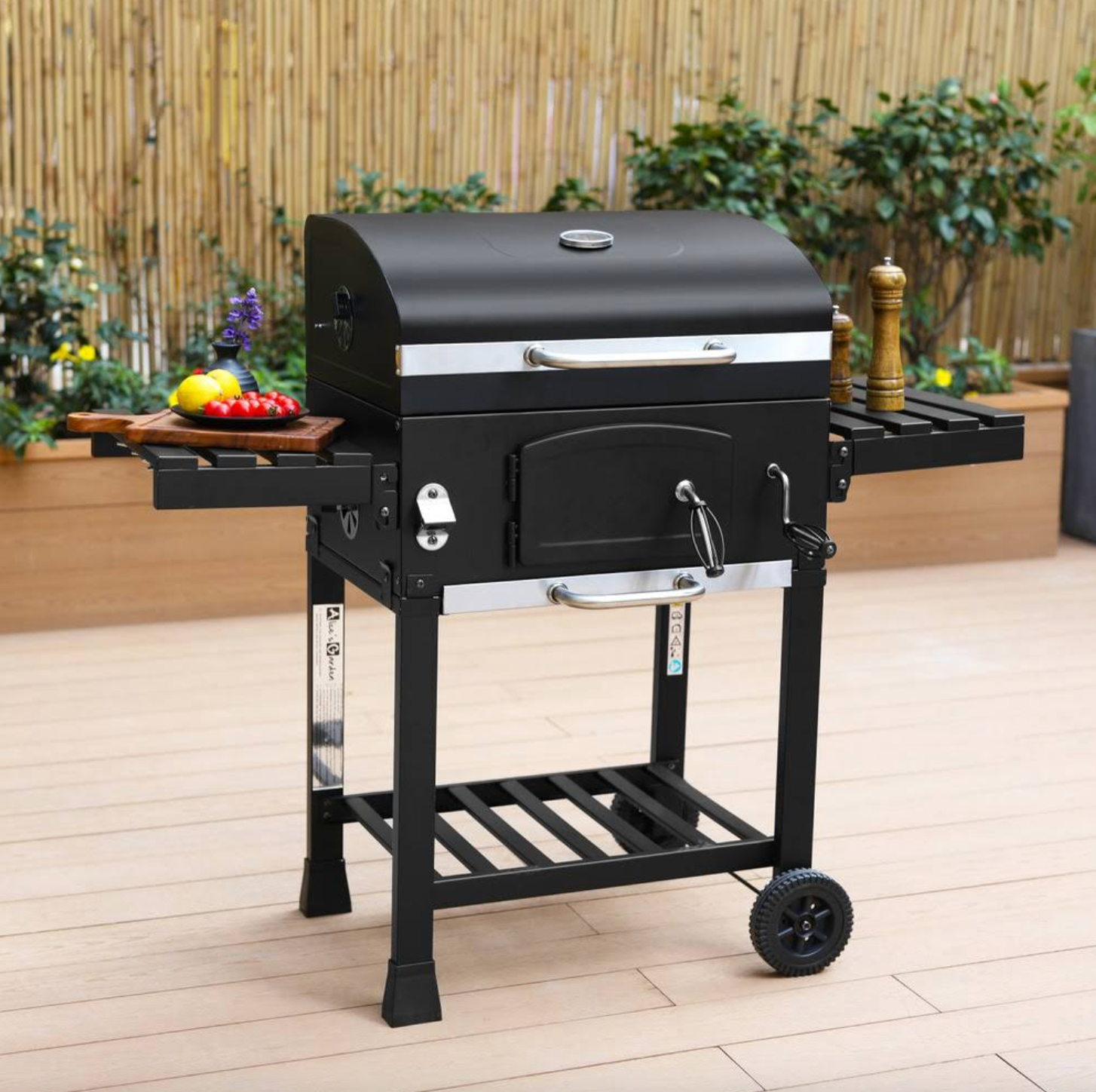 Barbecue Grill charbon de bois Noir - fumoir avec récupérateur de Cendres